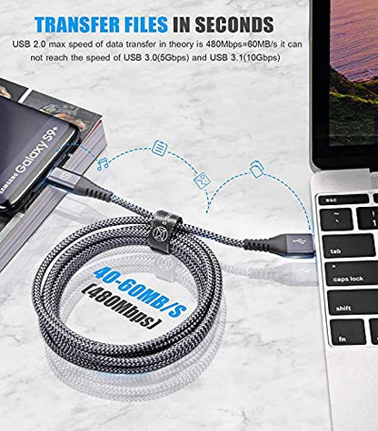 sweguard USB to USB C Cable 3-Pack 10ft 6ft 6ft Fast Charging Braided - color: Grey, size: 10ft+6ft+6ft