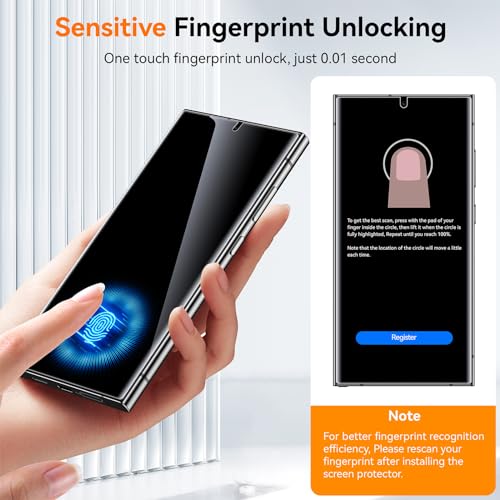 2 Pack for Samsung Galaxy S23 Ultra / S22 Ultra 6.8” Privacy Screen Protector [Non-Glass] Auto Alignment, Bubble-Free, Fingerprint ID Support, Full Coverage Anti-Spy PET Film, Case Friendly
