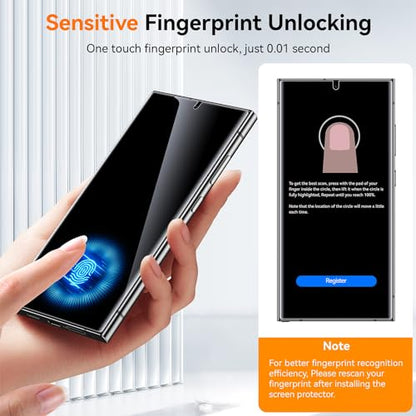 2 Pack for Samsung Galaxy S23 Ultra / S22 Ultra 6.8” Privacy Screen Protector [Non-Glass] Auto Alignment, Bubble-Free, Fingerprint ID Support, Full Coverage Anti-Spy PET Film, Case Friendly
