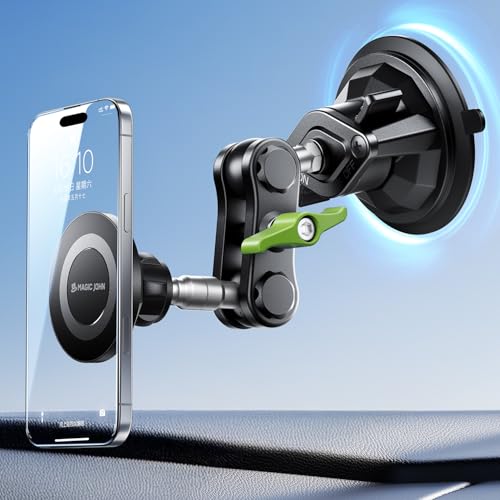 MAGIC JOHN Magnetic Car Phone Holder, Windshield Metal Suction Cup Mount - style: Standard