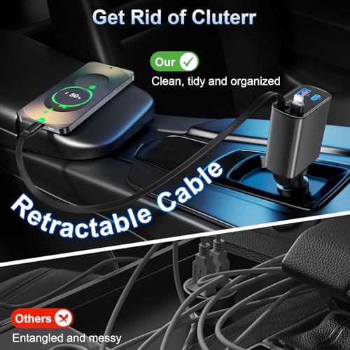 Retractable Car Charger USB C Fast Charging, 4 in 1 Car Adapter - color: 2-Pack