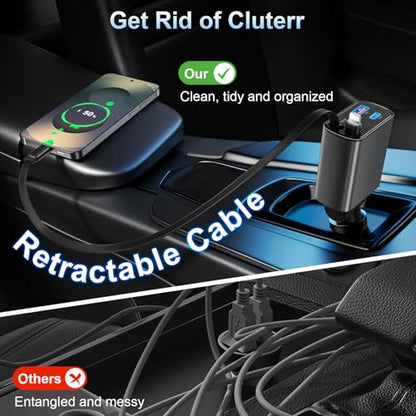 Retractable Car Charger USB C Fast Charging，4 in 1 Car Adapter - color: 1-Pack