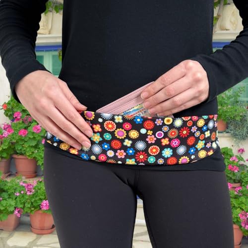 BANDI Running Belt for Women & Men – USA Made No-Bounce Adjustable Waist Pack & Secure Fanny Pack – Fits All Phones, Gels & Essentials – Zipper-Free, Medical Device Friendly - color: Flower Power