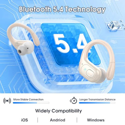 Wireless Earbuds 75H Bluetooth 5.4 Sport Headphones with Earhooks, Camel - color: Camel