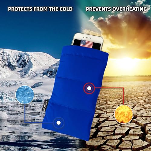 Thermal Phone Case Prevent OVERHEATING in The Sun, Cellphone Pouch for Camping Prevents Freezing, Extends Battery Life, Outdoor Warm Cover Bags for iPhone,Samsung Galaxy Blue - color: Blue