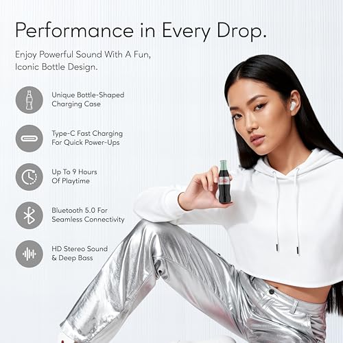 Diet Coke Bottle Shaped Wireless Earbuds – Bluetooth 5.0 Headphones with Built-in Mic, Voice Assistant Compatibility, 9H Playtime, HD Stereo Sound, Noise Cancelling – Compatible with Apple & Android - color: Grey