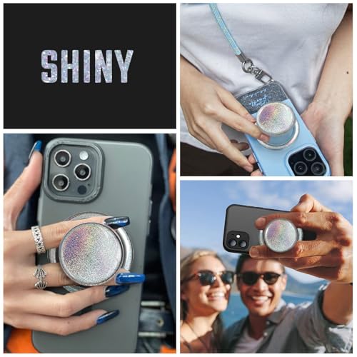 Magnetic Phone Grip, Foldable Magnet Stand & Universal Kickstand for Magsafe Smartphones, Tablet, Detachable Magnetic Grip, Sparkly Transparent Sliver Glitter