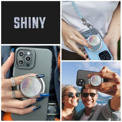 Magnetic Phone Grip, Foldable Magnet Stand & Universal Kickstand for Magsafe Smartphones, Tablet, Detachable Magnetic Grip, Sparkly Transparent Sliver Glitter