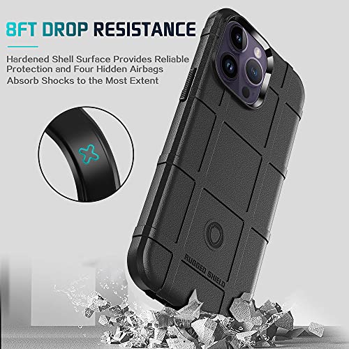 Rugged Shield 8ft Drop Proof TPU Thick Armor Tactical Protective Case Compatible with iPhone 14 Pro Max (6.7 inches) - Dark Black - color: Dark Black, size: iPhone 14 Pro Max