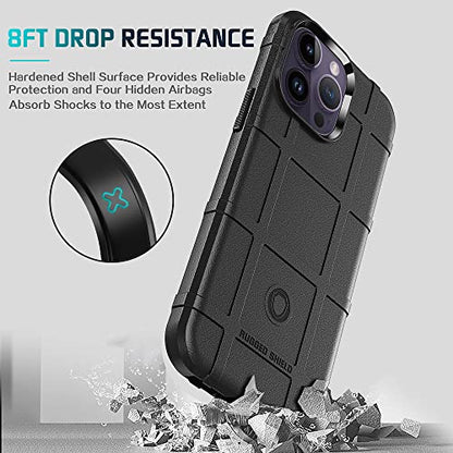 Rugged Shield 8ft Drop Proof TPU Thick Armor Tactical Protective Case Compatible with iPhone 14 Pro Max (6.7 inches) - Dark Black - color: Dark Black, size: iPhone 14 Pro Max