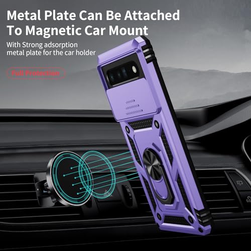 Vinve for Google Pixel 6 Pro Case with Slide Lens Cover, Military Grade Drop Protection, Magnetic Rotated Ring Holder Kickstand Protective Phone Case (Lavender) - color: Lavender ,Military Grade 2nd gen.