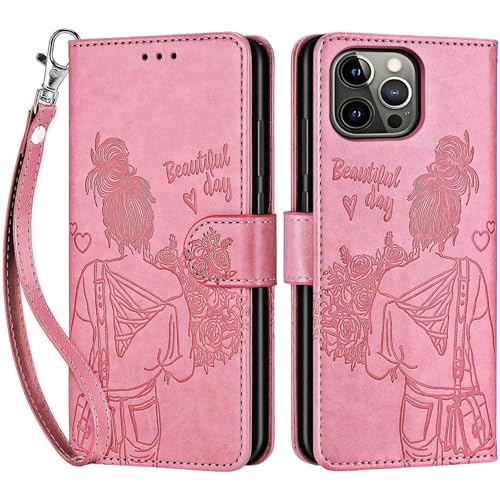 for iPhone 13 Pro Wallet case, Pink-Girl | 3 Card Holders, Kickstand, Shockproof TPU Shell, PU Leather, Magnetic Closure, Protective Flip Folio Cover, Women - color: 1