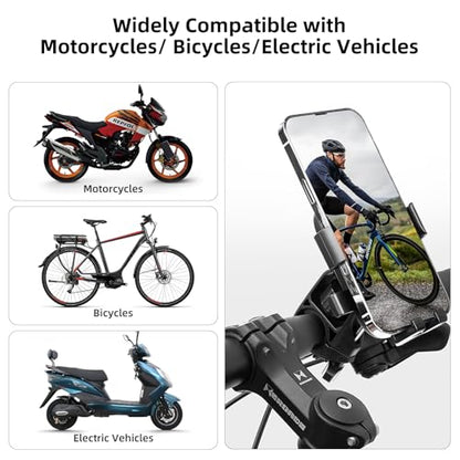 Motorcycle Phone Holder, Anti Shake Bicycle Phone Clamp for Road Ebike/Scooter/Stroller-One Hand Operation 360°Rotation,Bike Accessories Handlebar Clip Holder, Black 94003 - color: Black2 Handlebar