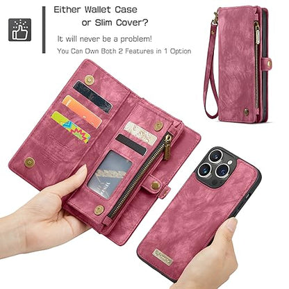 Compatible with iPhone 15 Pro Wallet Case with Magsafe,Red | Magnetic Detachable Case,Card Holder,Zipper Pocket,Strap Wristlet, Soft Leather Drop-Proof Phone Case for iPhone 15 Pro 6.1" - color: Red, size: iPhone 15 Pro 6.1"