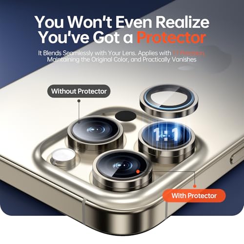 2 Pack Camera Lens Protector for iPhone 17 Pro Max/17 Pro/16 Pro Max/16 Pro/15 Pro Max/15 Pro/14 Pro Max/14 Pro [1:1 Invisible Fit & Ultra Clarity] Military Grade Glass & Metal Camera Cover, Natural - color: Natural titanium