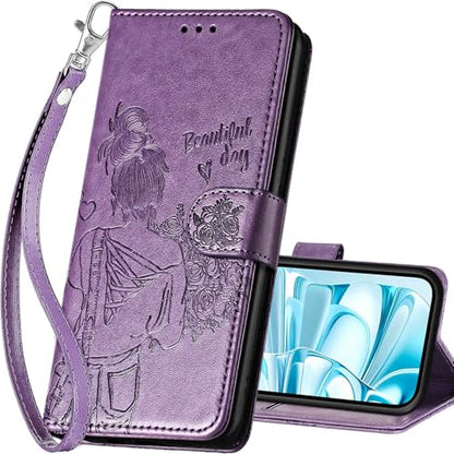for iPhone 16 Wallet case, Purple-Girl | 3 Card Holders, Kickstand, Shockproof TPU Shell, PU Leather, Magnetic Closure, Protective Flip Folio Cover, Women - color: 2