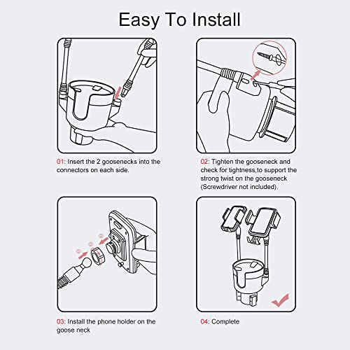JINKEY Dual Cup Holder Phone Mount for Car, 2-in-1 Car Cup Holder Expander with Adjustable Gooseneck, 360° Rotating Cell Phone Holder, Adjustable Base for 4–6.7 in Smartphones