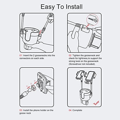 JINKEY Dual Cup Holder Phone Mount for Car, 2-in-1 Car Cup Holder Expander with Adjustable Gooseneck, 360° Rotating Cell Phone Holder, Adjustable Base for 4–6.7 in Smartphones