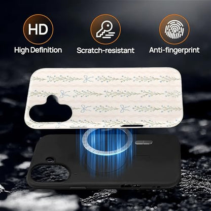 Magnetic for iPhone 16 Case,[Compatible with Magsafe] Dual Layer Protective Heavy Duty Shockproof Rugged Drop Protection Bumper Hybrid Case - Blue Bow Stripes - color: Blue Bow Stripes, size: iPhone 16