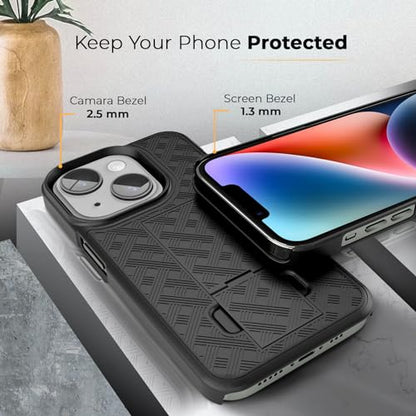 MOTIVE for iPhone 14 Plus Case with Belt Clip, Rigid, Kickstand | 6.7" | Ranger v1 Series, Black, 360° holster, open-top/open-bottom port access, textured grip, slim - size: iPhone 14 Plus
