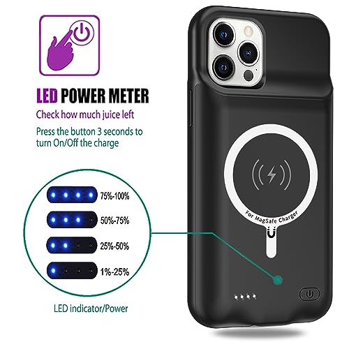 Battery Charging Case for iPhone 12/12 Pro, 10000mAh High Capacity Portable Protective Battery Case Wireless Charging Compatible with iPhone 12/12 Pro (6.1 inch) Extended Battery Charger Cover(Black) - size: iPhone 12/12 Pro