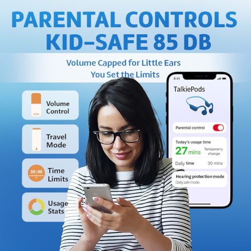 Kids Bluetooth Headphones, Air Conduction Open-Ear Headphones, Mic/Touch, 85dB Limit, Parental Control, Clear Audio, Lightweight, Rugged & Durable, IP54/20H, Earbuds for School/Travel - Blue - color: Blue