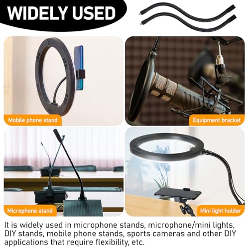 2PCS 12" Flexible Gooseneck Arm-1/4-20 Thread Metal Hose for Microphone, Action Camera Phone 360° Adjustable Black Steel Holder - size: 12 Inch