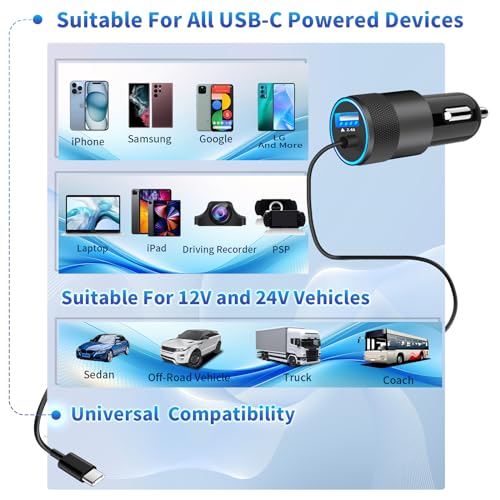 Apple MFi Certified iPhone 17 16 Car Charger, 4.8A USB-C Car Phone Charger - color: Snow White