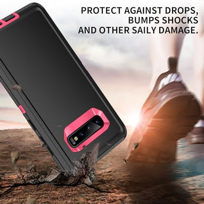 for Galaxy S10 Case,[Without Screen Protector] Heavy Duty Shockproof Dust/Drop Poof 3 Layers Full Bady Protection Rugged Cover for Galaxy S10,Black/Pink - color: Black/Pink