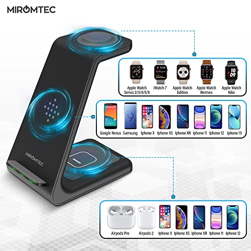 Charging Station for Multiple Devices,3 in 1 Fast Charging Dock for iPhone Series 14/13/12/11/X/8 Plus,Airpods, Desk Wireless Charger for Apple Watch 8/Ultra/7/6/SE/5/4/3/2 with QC3.0 Wall Adapter
