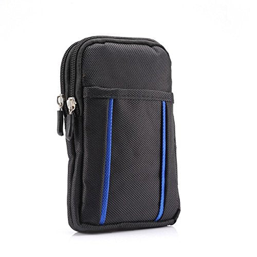 Cell Phone Belt Bag for Menand Women, Cell Phone Waist Bag Small, 6.9" Waterproof Vertical Cellphone Waist Belt Pouch Nylon Smartphone Belt Loop Holder with Zipper Case Fanny Pack with Carabiner - color: Black/Blue