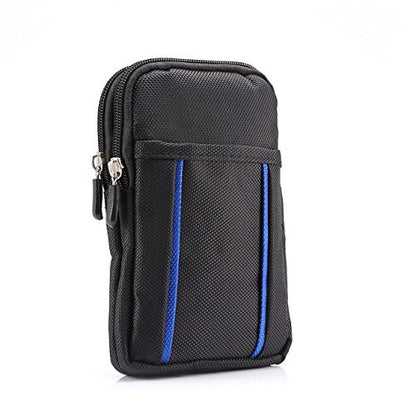Cell Phone Belt Bag for Menand Women, Cell Phone Waist Bag Small, 6.9" Waterproof Vertical Cellphone Waist Belt Pouch Nylon Smartphone Belt Loop Holder with Zipper Case Fanny Pack with Carabiner - color: Black/Blue