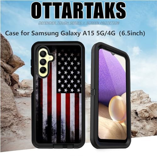 Compatible for Samsung Galaxy A15 5G Old American USA Flag Case with Screen Protector [Military Grade Protection] Heavy Duty Shockproof 6.2inch - color: American Flag