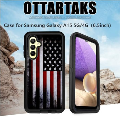 Compatible for Samsung Galaxy A15 5G Old American USA Flag Case with Screen Protector [Military Grade Protection] Heavy Duty Shockproof 6.2inch - color: American Flag