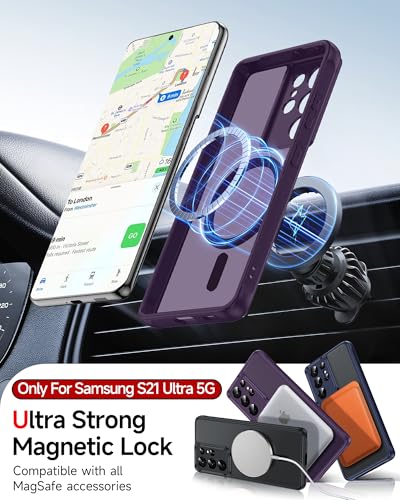 LeYi for S21-Ultra Phone Case: MagSafe Fit & Slim Frosted Translucent | Samsung Galaxy S21 Ultra Case Military-Grade Protection Soft-Touch Funda para Samsung Galaxy S 21Ultra5G Cellphone, Purple - color: Purple, size: Galaxy S21 Ultra (6.8 Inch)