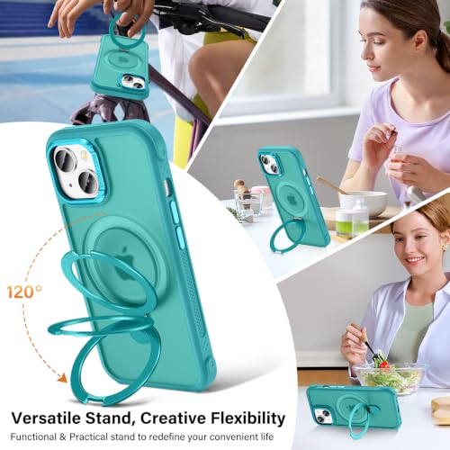 Designed for iPhone 15 Case with Magnetic Stand, Darkcyan | Certified Drop Protection, Great Grip Feeling, Matte Translucent Back Slim Shockproof Phone Cover - color: Darkcyan, size: Iphone 15
