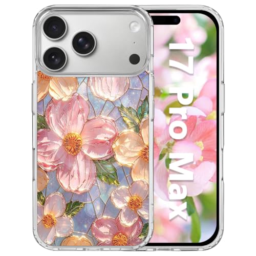 for iPhone 17 Pro Max Magnetic Case【Compatible with MagSafe】 Aesthetic Oil Painting Stained Glass Flower Design, Slim Fit Hard PC Back Shockproof Cute Clear Phone Cover, Pink - color: Pink, size: iPhone 17 Pro Max