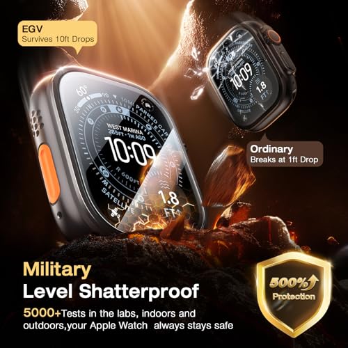 EGV 3 Pack for Apple Watch Ultra 3/Ultra 2/Ultra Screen Protector 49mm [Upgrade][Military Grade Protection] Top 9H+ HD Tempered Glass for iWatch Ultra 49mm with Auto-alignment Installation Frame