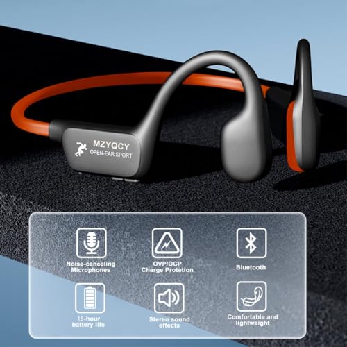 Bone Conduction Headphones, Open Ear Bluetooth 5.4 Headset with Mic - color: Orange