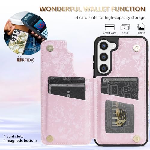 NNH Compatible with Samsung Galaxy S23 Plus Wallet Case with RFID Blocking Card Slots Folio Flip PU Leather Kickstand Double Magnetic Clasp Design Cover for Galaxy S23+(6.6 inch-Magnolia Flowers) - color: Magnolia Flowers, size: Galaxy S23 Plus 6.6 inch