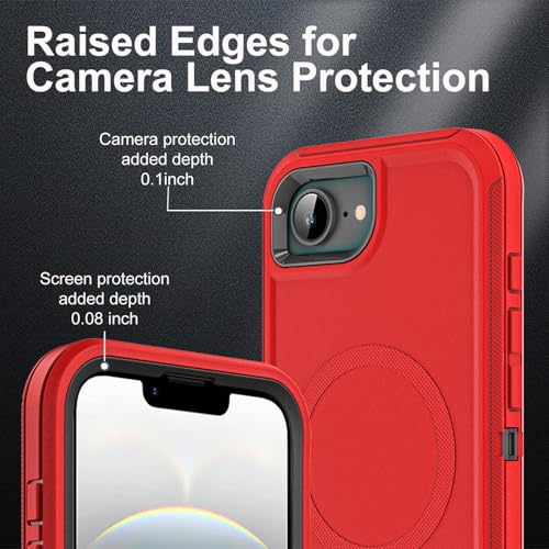 YKHJKLEC for iPhone 16e Case, Compatible with Magsafe, Military Grade 3 in 1 Heavy Duty Shockproof/Drop Proof/Dust Proof Case with 2Pcs Tempered Glass Screen Protector (New-Red/Black) - color: New-Red/Black