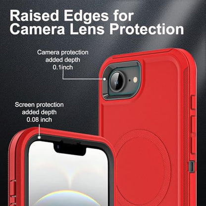 YKHJKLEC for iPhone 16e Case, Compatible with Magsafe, Military Grade 3 in 1 Heavy Duty Shockproof/Drop Proof/Dust Proof Case with 2Pcs Tempered Glass Screen Protector (New-Red/Black) - color: New-Red/Black