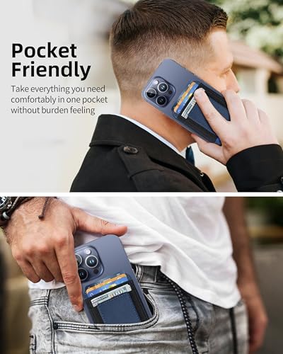 Phone Card Holder, Leather Phone Wallet Stick On, Fit 7 Cards | RFID Blocking, Stronger Adhesive Card Holder Back of Phone, Credit Card Holder for Phone Case iPhone, Samsung, Navy Blue - color: Navy Blue