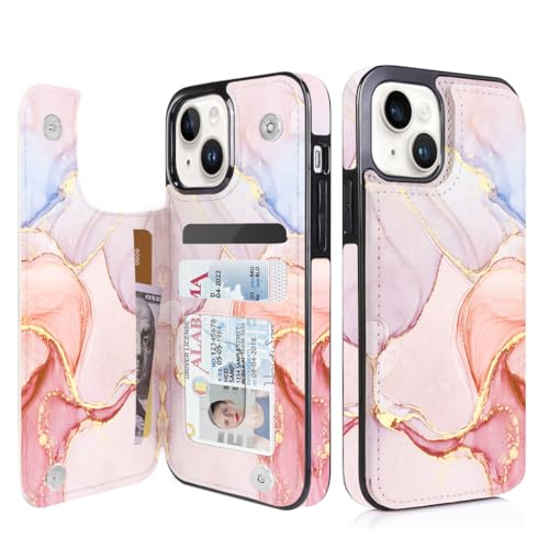 uCOLOR for iPhone 13/14 Wallet Case with Card Holder | PU Leather RFID Blocking for Women Men Magnetic Clasp Kickstand,Pink Purple Marble - color: Pink Purple Marble