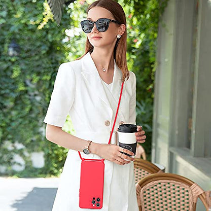 Crossbody Lanyard Strap Case for iPhone 14 Pro Max, Neck Cross Body, Adjustable Holder Removable, Drop Protection Shockproof, Hands-Free Silicone Case 6.7 inch, 150 cm Strap, iP14PM - Red - color: Red