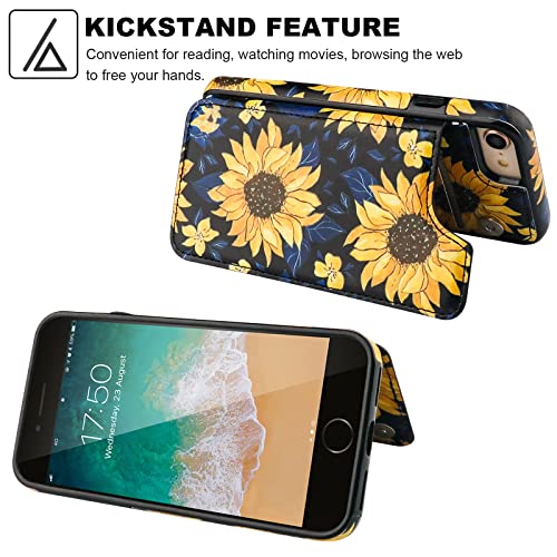HAOPINSH for iPhone SE(2022) iPhone SE(2020) iPhone 7/8 Wallet Case with Card Holder, Blooming Sunflowers Back Flip Case PU Leather Kickstand Card Slots, Double Magnetic Clasp Cover 4.7" - color: Blooming Sunflowers
