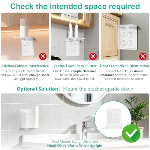 WALI Double Outlet Shelf Wall Holder – Bathroom Shelf Duplex for Electric Toothbrush, HomePod Mini, Echo Dot & Phone Charging – White-2 Packs (DLS002) - size: Larger