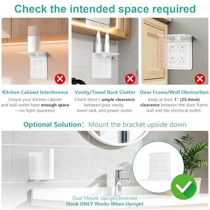 WALI Double Outlet Shelf Wall Holder – Bathroom Shelf Duplex for Electric Toothbrush, HomePod Mini, Echo Dot & Phone Charging – White-2 Packs (DLS002) - size: Larger