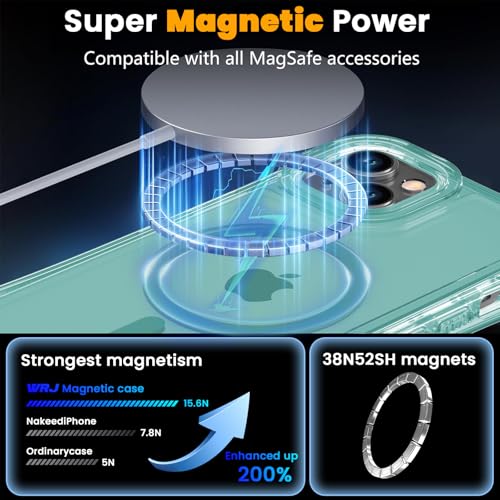 WRJ Magnetic Clear for iPhone 13 Case,iPhone 14 Case,[Compatible with MagSafe][Military Grade Drop Protection] Transparent Full Body Shockproof Protective Phone Case-Jade Green - color: Jade Green, style: Transparent