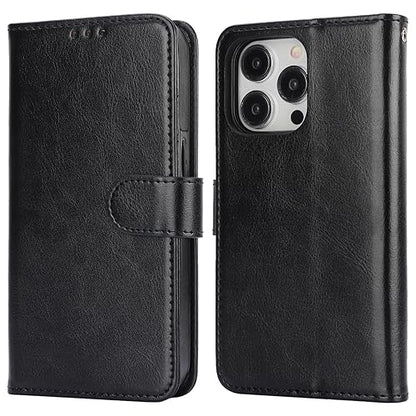 Bocasal Detachable Wallet Case Card Holder for iPhone 15 Pro, Black | RFID Blocking Kickstand Card Slots Holder PU Leather Magnetic Shockproof Wrist Strap Removable Flip Protective Cover 6.1 inch - color: Black